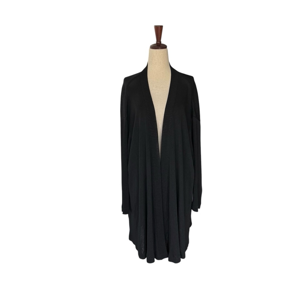 Vintage 80s Donna Karan Black Open Front Swing Knit Cardigan S M L